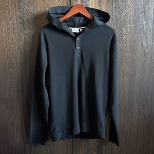 Men's Black Hooded Henley Pullover Sweatshirt